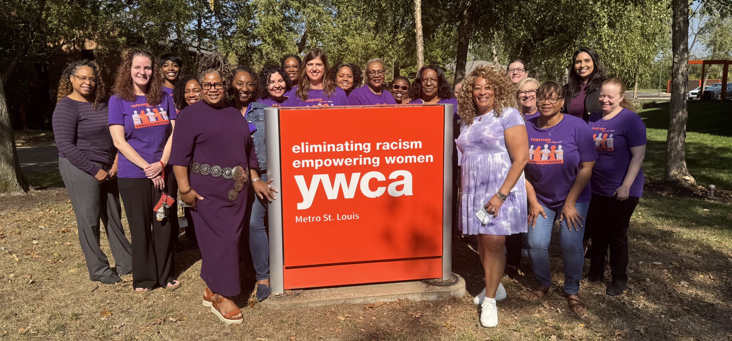 YWCA Staff wearing teal for April